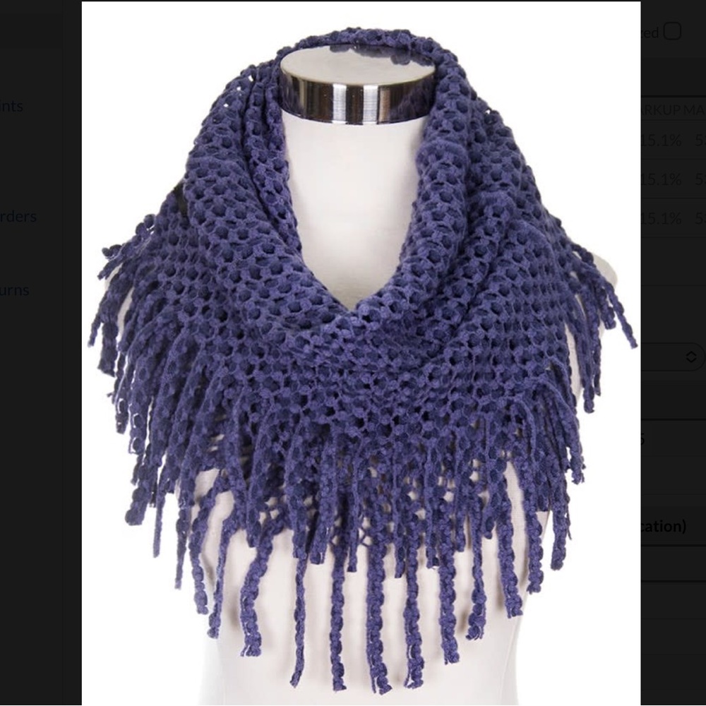 Two Tone Infinity Scarf w/Fringe Navy